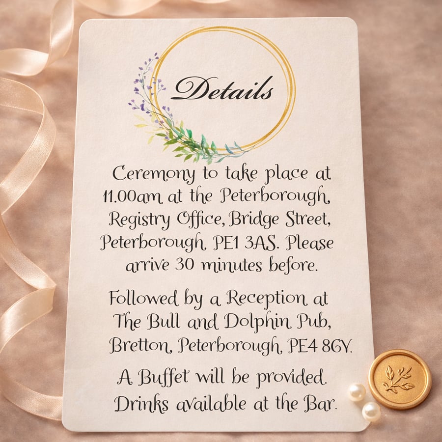 Gold Ring Wedding Details Card 