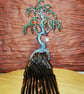 Aluminium Wire Bonsai Sculpture – Charred Wood Base, Green Foliage - Image 6