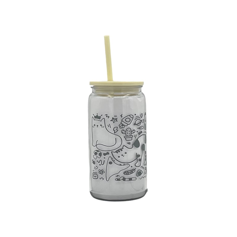 Black & White Cartoon Cat Doodle Tumbler