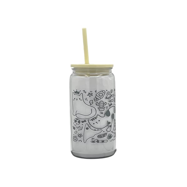 Black & White Cartoon Cat Doodle Tumbler