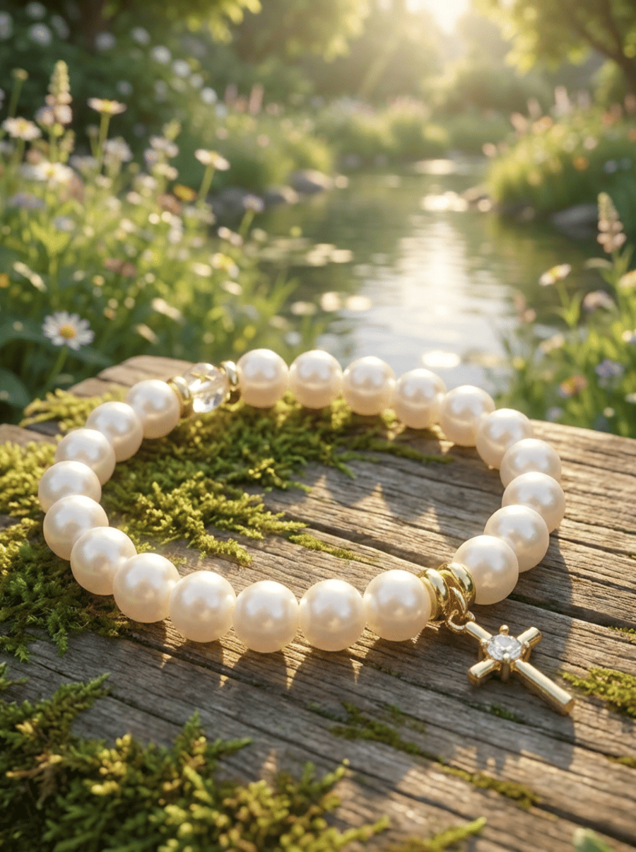 Personalised Beaded 18k Gold Plated Crystal Cross Charm Bracelet