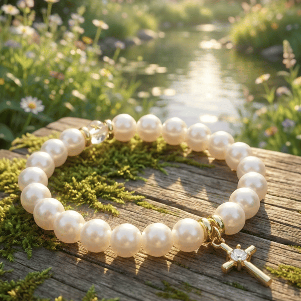 Personalised Beaded 18k Gold Plated Crystal Cross Charm Bracelet