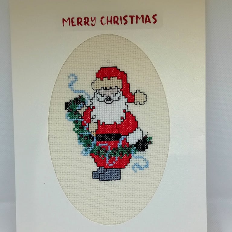 Handmade Christmas Greetings Card with Envelope - Cross Stitch