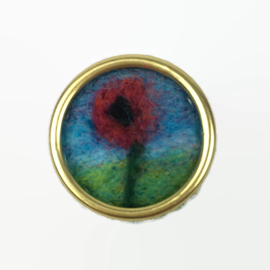 Needle felted poppy lapel pin, brooch or badge