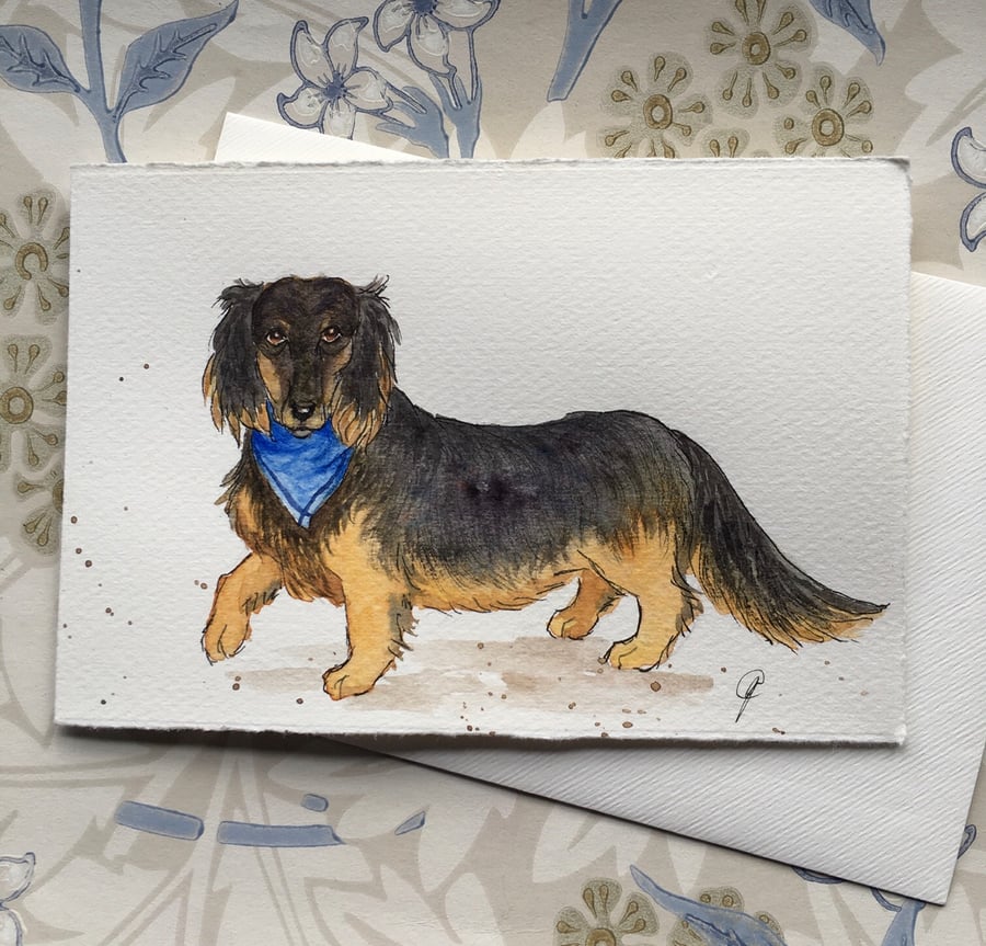 Hand painted dachshund card