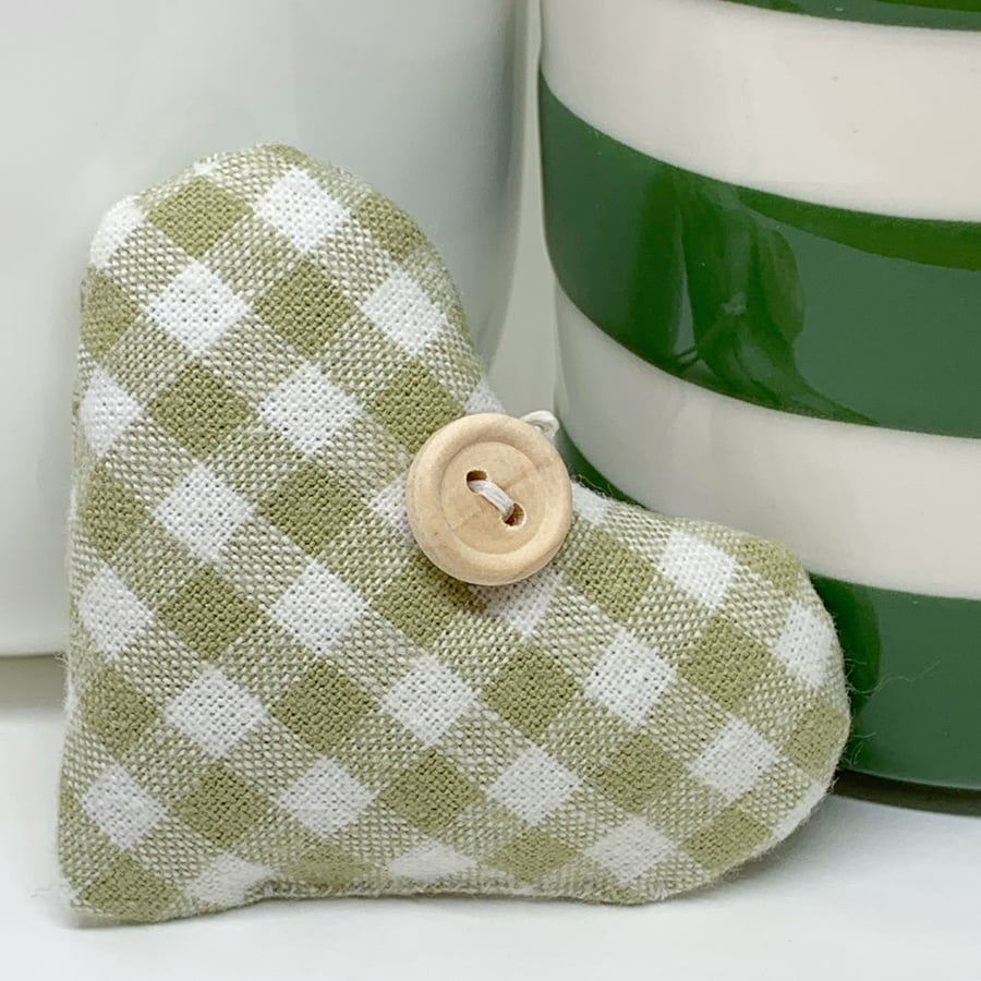 LAVENDER HEART - sage green and white gingham