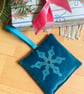 Velvet Lavender Sachet, Hand Printed Lavender Bag, Snowflake Christmas Ornament 