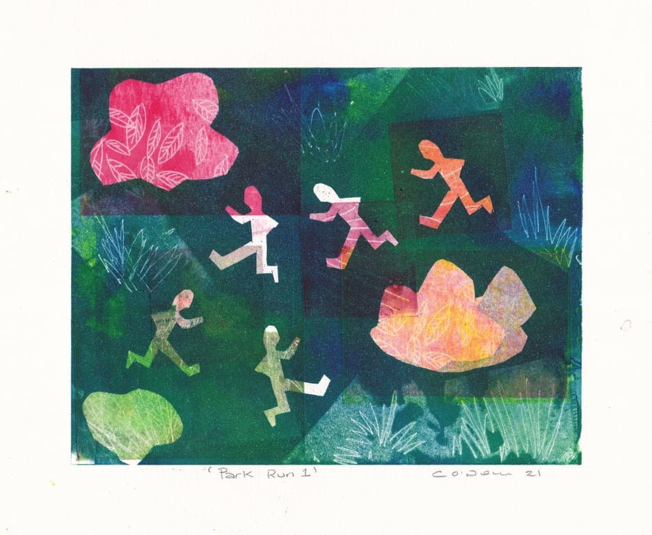 Saturday Morning Park Run Number one - Multi Coloured Monoprint