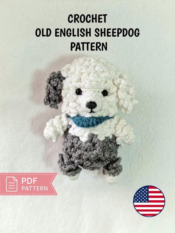Old English Sheepdog Crochet Pattern - Amigurumi Dog PDF