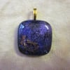 Handmade dichroic glass cabochon pendant - Purple with gold dragonflies