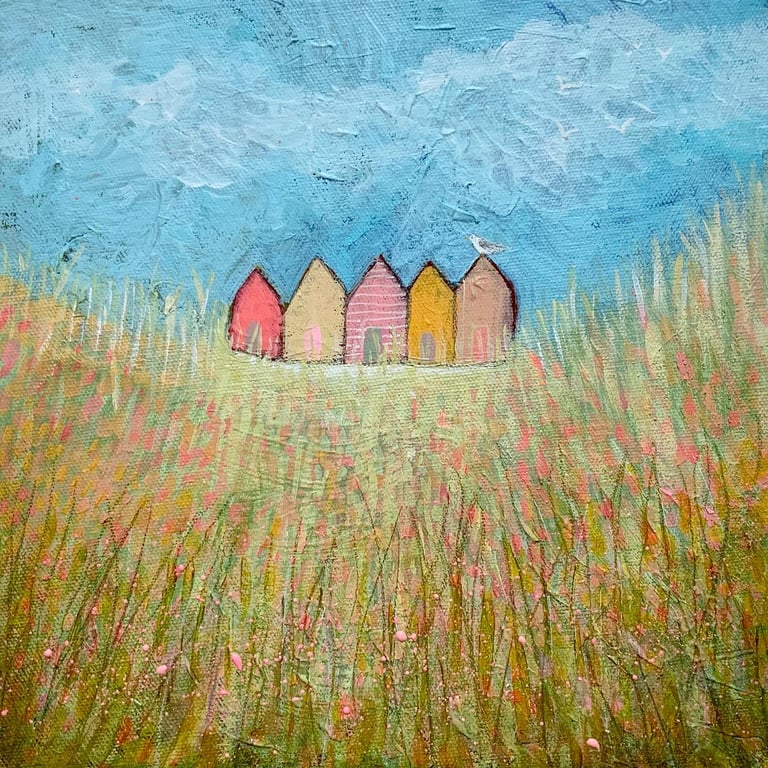 Beach Huts, canvas painting