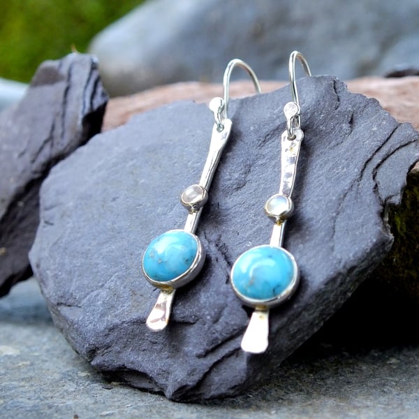 HANDMADE Silver earrings, silver dangle earrings, silver turquoise earrings