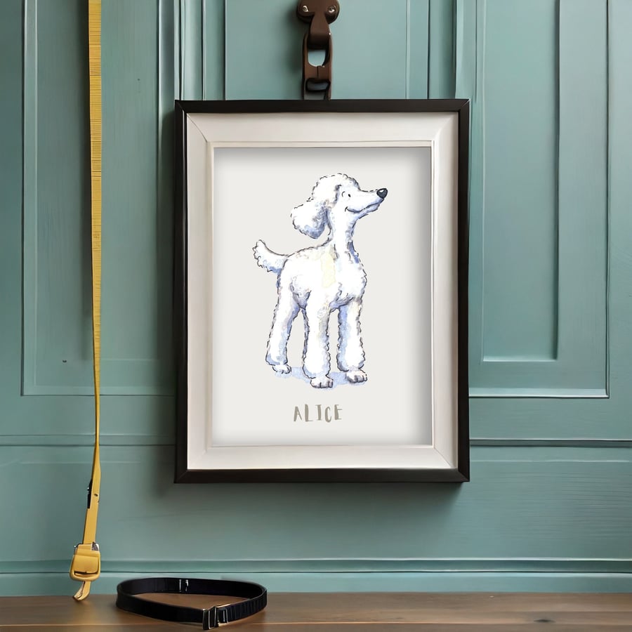 Poodle White Personalised Dog Print