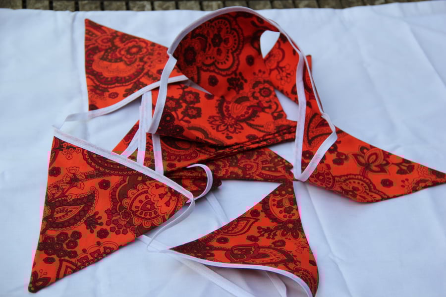 Retro Hot Orange Paisley Bunting