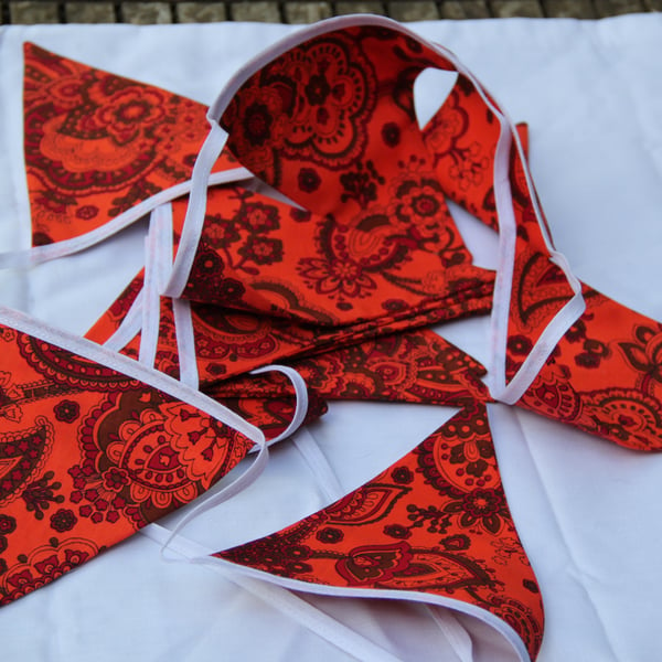 Retro Hot Orange Paisley Bunting