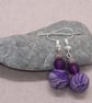 Polymer clay dangly earrings in sparkly purple, lilac and silver