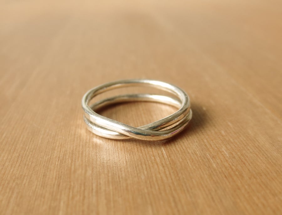 Solid Silver Crossover Ring  - made to order in your size