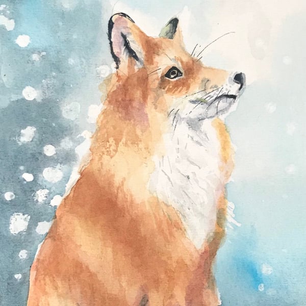 Giclee print of  ‘Snow Gazing Fox’ painting by British artist