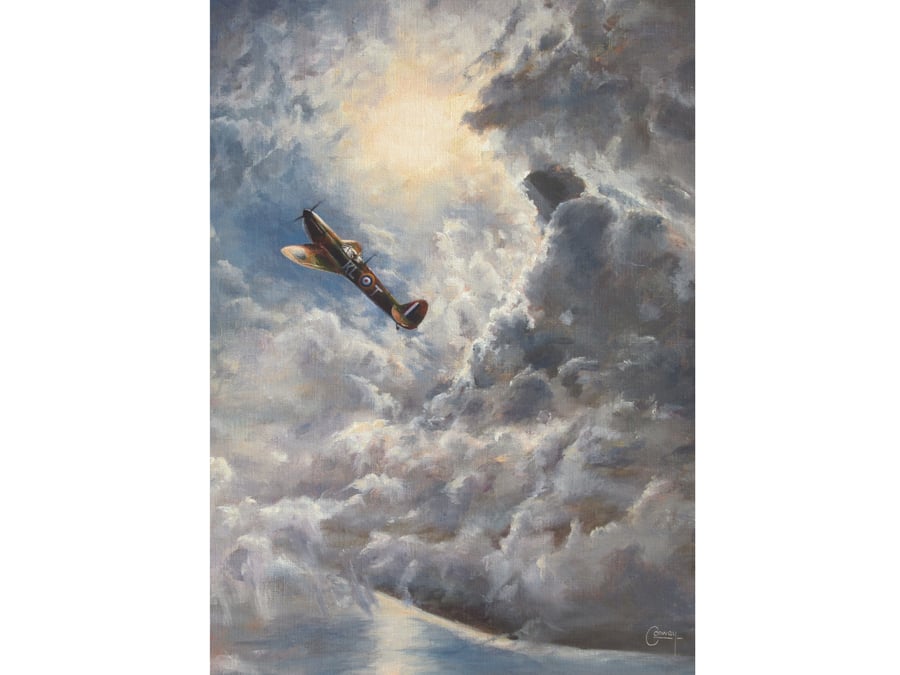 SPITFIRE Aeroplane Art Card- Vintage Aviation- 5"x7" Card Blank Inside