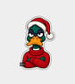 Unique Funny Christmas Sticker Xmas Decal - Cute Grumpy Duck In Santa Hat - Image 1