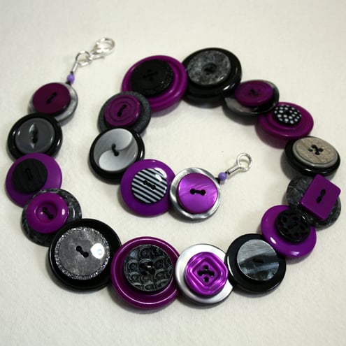Purple, Black and GreyGray button necklace FREE UK SHIPPING 