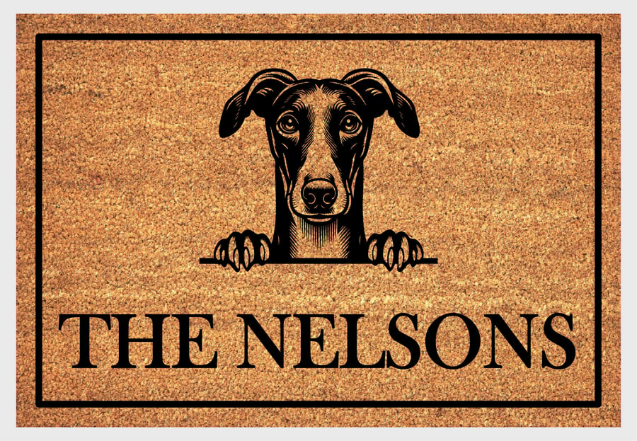 Greyhound Door Mat No.2 - Personalised Greyhound Welcome Mat - 3 Sizes