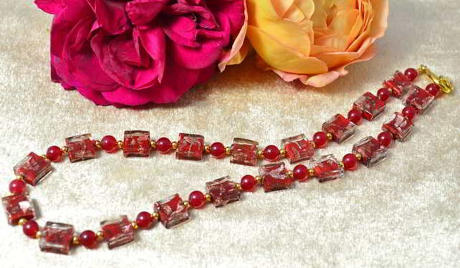 Red Agate & Murano Glass Necklace