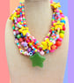 Rainbow dopamine maximalist beaded multi layer charm necklace 