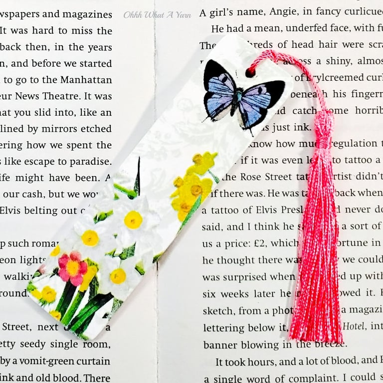 Flower and butterfly decoupage wooden bookmark.  Floral bookmark. Wood bookmark.