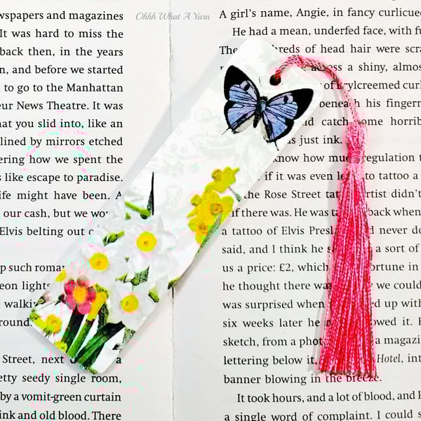Flower and butterfly decoupage wooden bookmark.  Floral bookmark. Wood bookmark.