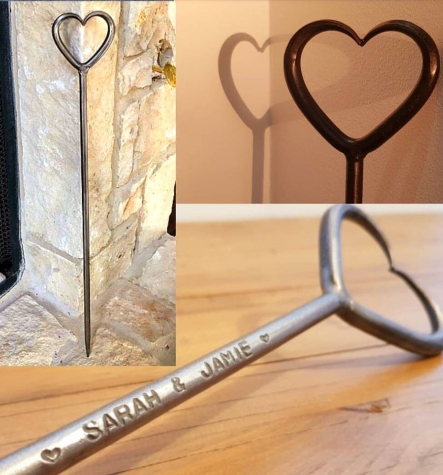 Personalized Love Heart Fire Poker Steel Blacksmith Made Fire Tool Anniversary