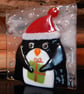 Handmade Fused Glass 'Christmas Penguin' T Light Holder - Image 6
