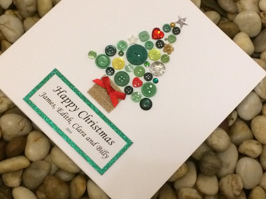 Personalised Tree Christmas Card - Named Luxury Christmas Card Handmade