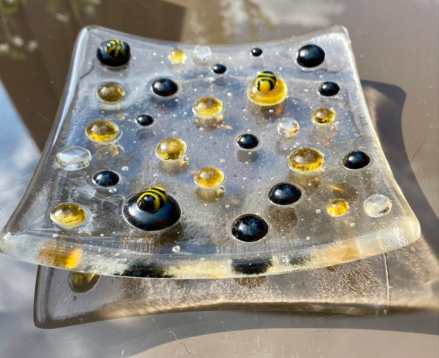 Perfectly Imperfect - Handmade fused glass black and amber dish