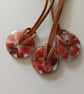 Red Agate Resin Circle Necklace: Crystal Pendant On Cord- Handmade Jewelry