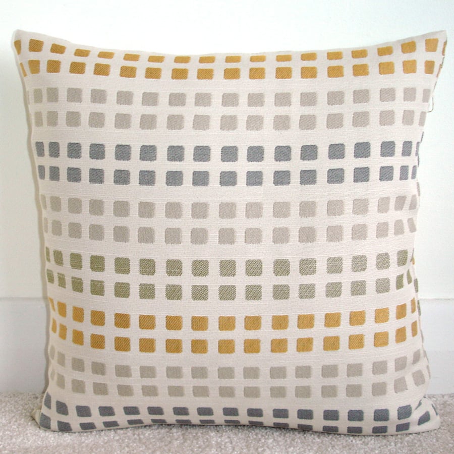 16" Cushion Pillow Cover Ochre Grey Jacquard With Zip Yellow 16x16 40cm Square