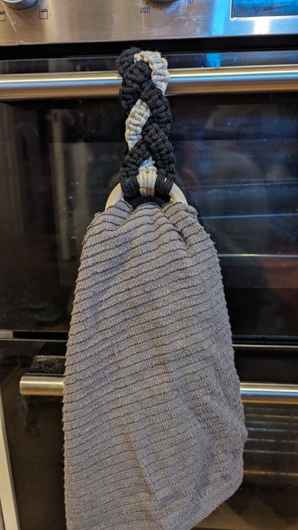 Macrame tea towel holder - black and silver