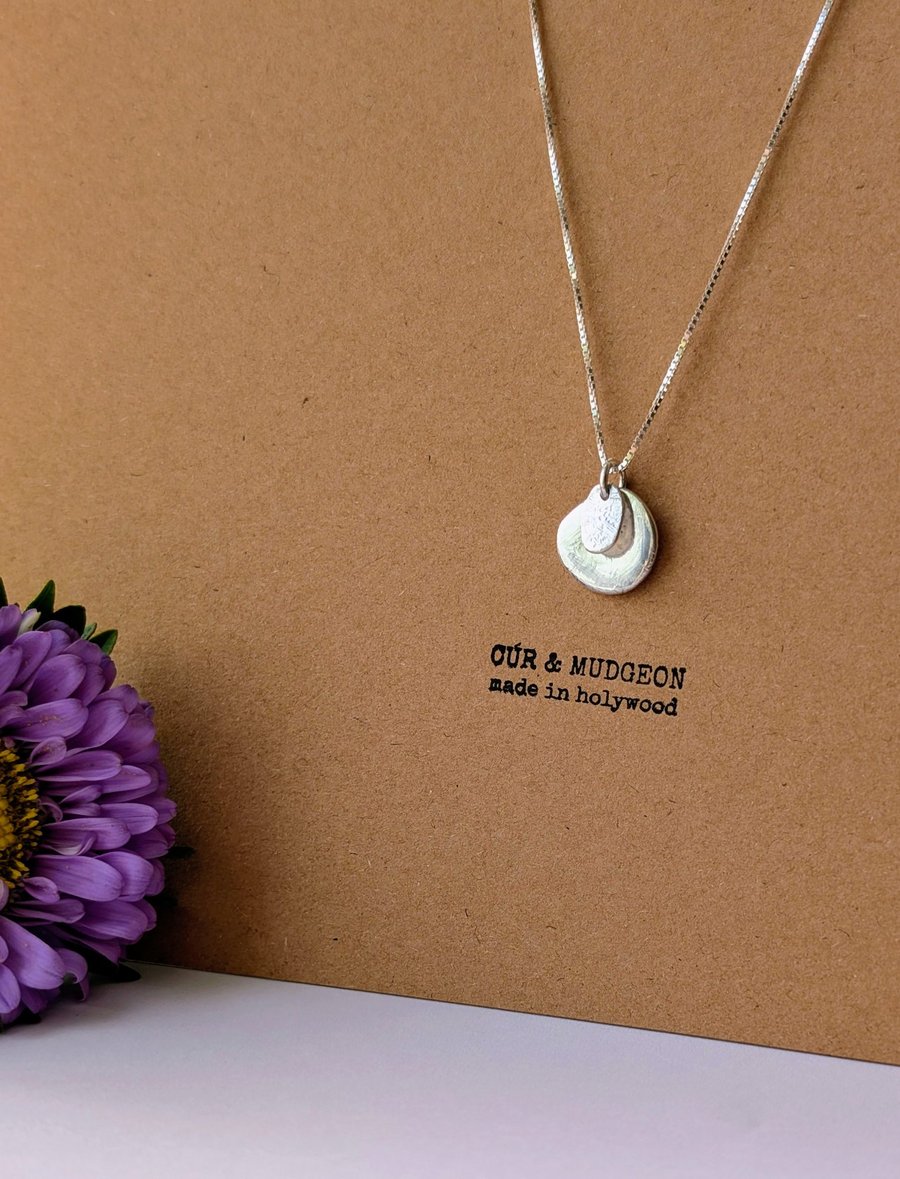 .999 Fine Silver Layered Silver Pebble Necklace, Organic Textured Charm Pendant