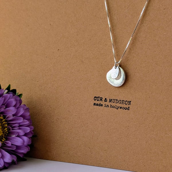 .999 Fine Silver Layered Silver Pebble Necklace, Organic Textured Charm Pendant