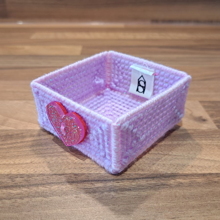 Small tray for small desk items - purple and pink with heart charm