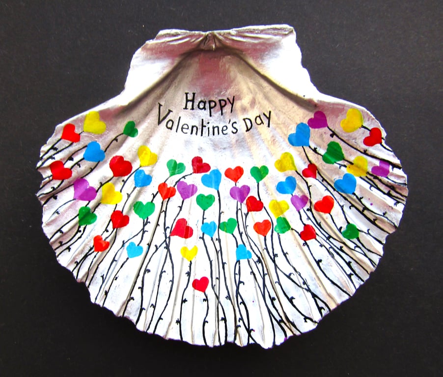 Valentines Day Gift, Heart Flowers Painting on Scallop Shell, LGBTQ Art Gifts