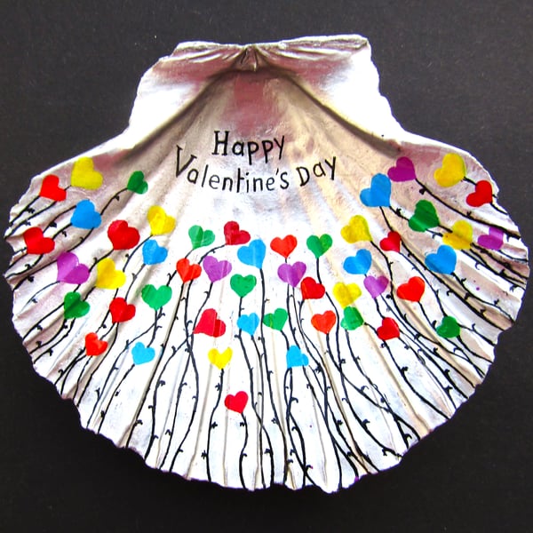 Valentines Day Gift, Heart Flowers Painting on Scallop Shell, LGBTQ Art Gifts