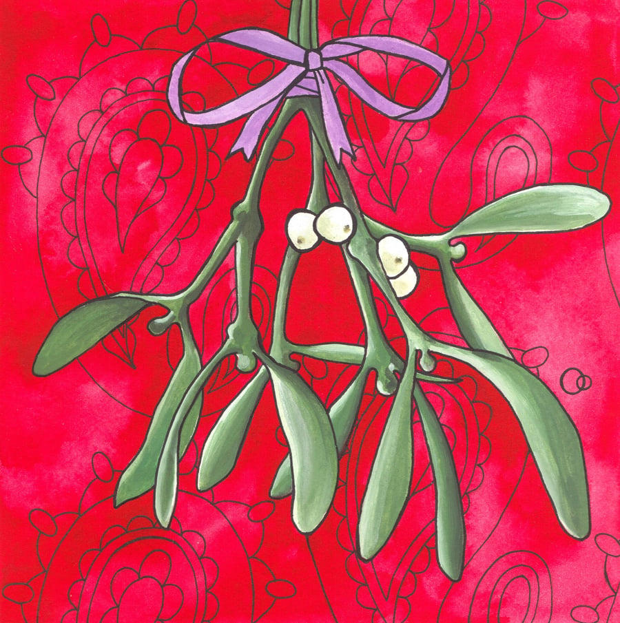  Mistletoe and Paisley Handmade Christmas Card