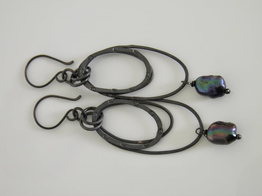 Black Pearl Earrings in Sterling Silver