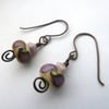 lilac swirl copper and lampwork earrings