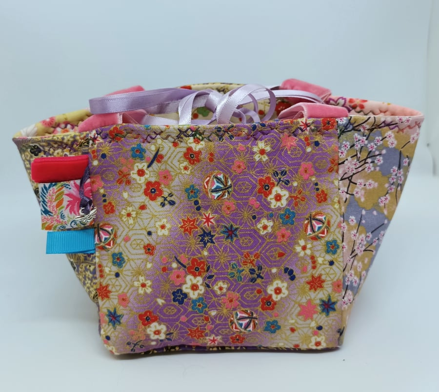 Pink and Purple Japanese Fabric Rice Bag,  Toiletry, Make-up, Crafts 