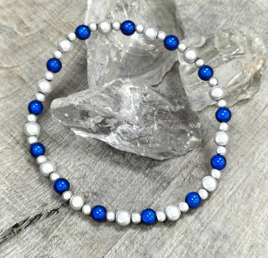 Blue and silver miracle bead anklet