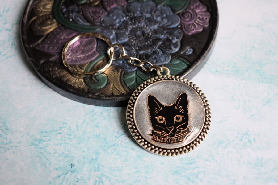 Black Cat Club Keyring, Gifts for Cat Lovers
