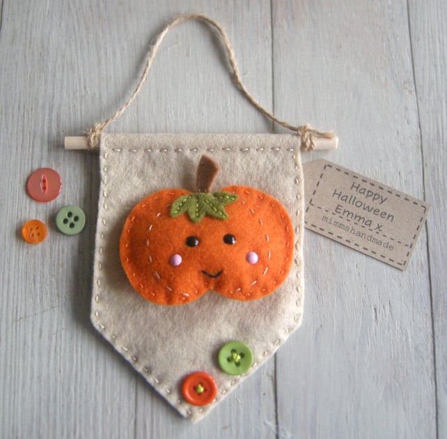 Halloween handmade felt pumpkin decoration can be personalised 