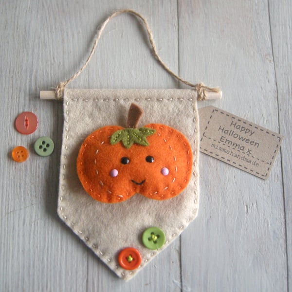 Halloween handmade felt pumpkin decoration can be personalised 